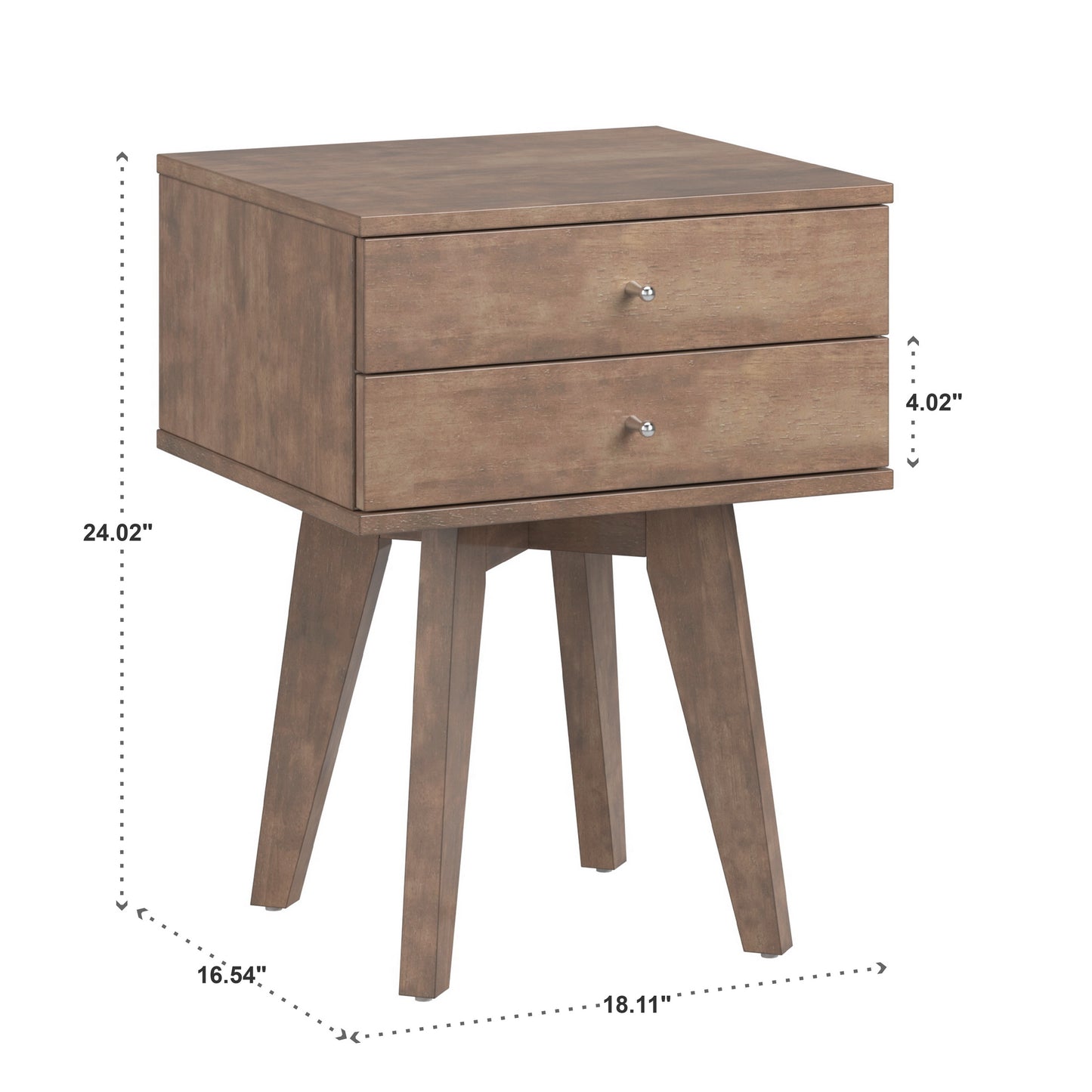 2-Drawer Wood Nightstand - Light Charcoal Gray Finish