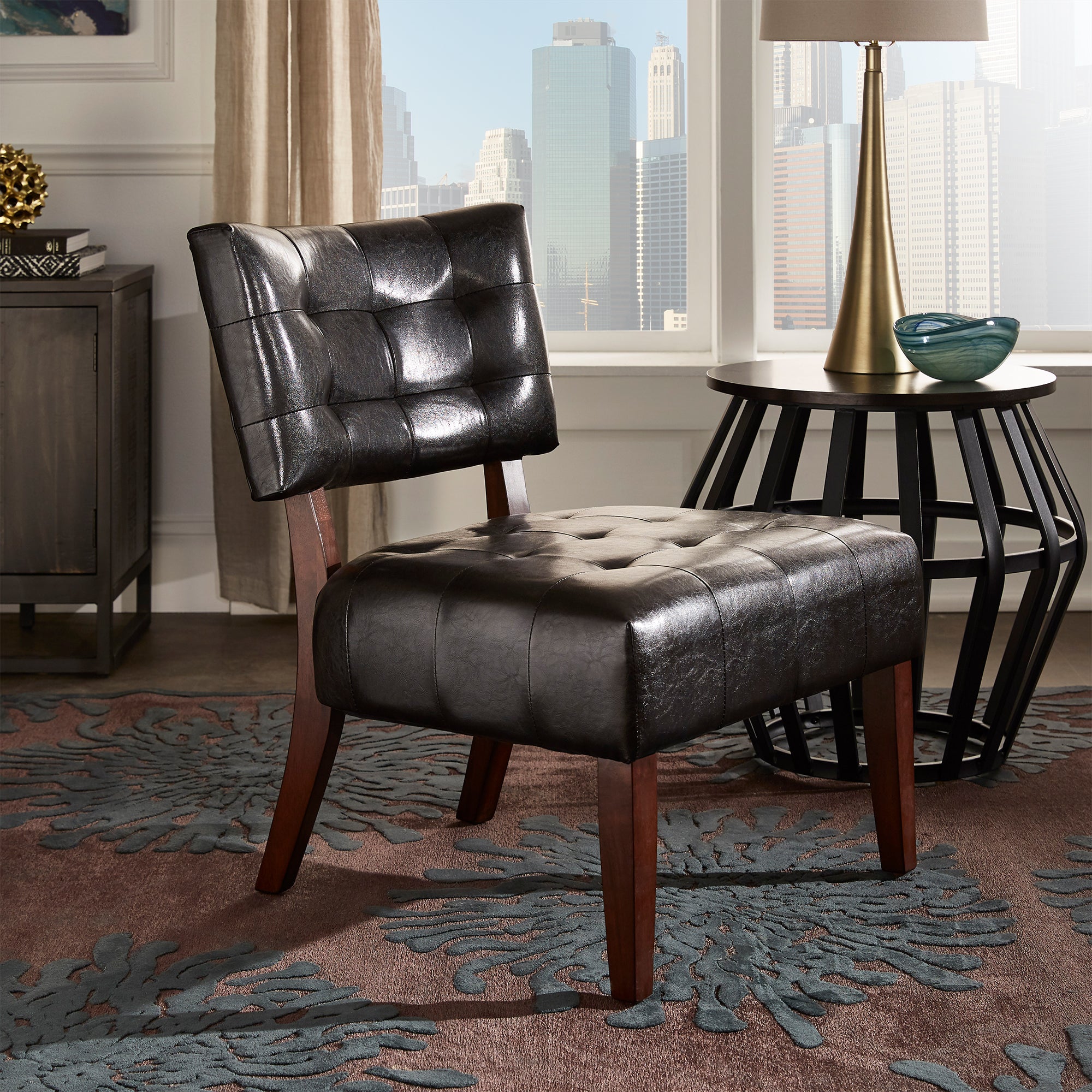 Cowhide Fabric Accent Chair - Black Cowhide Print by Inspire Q Bold