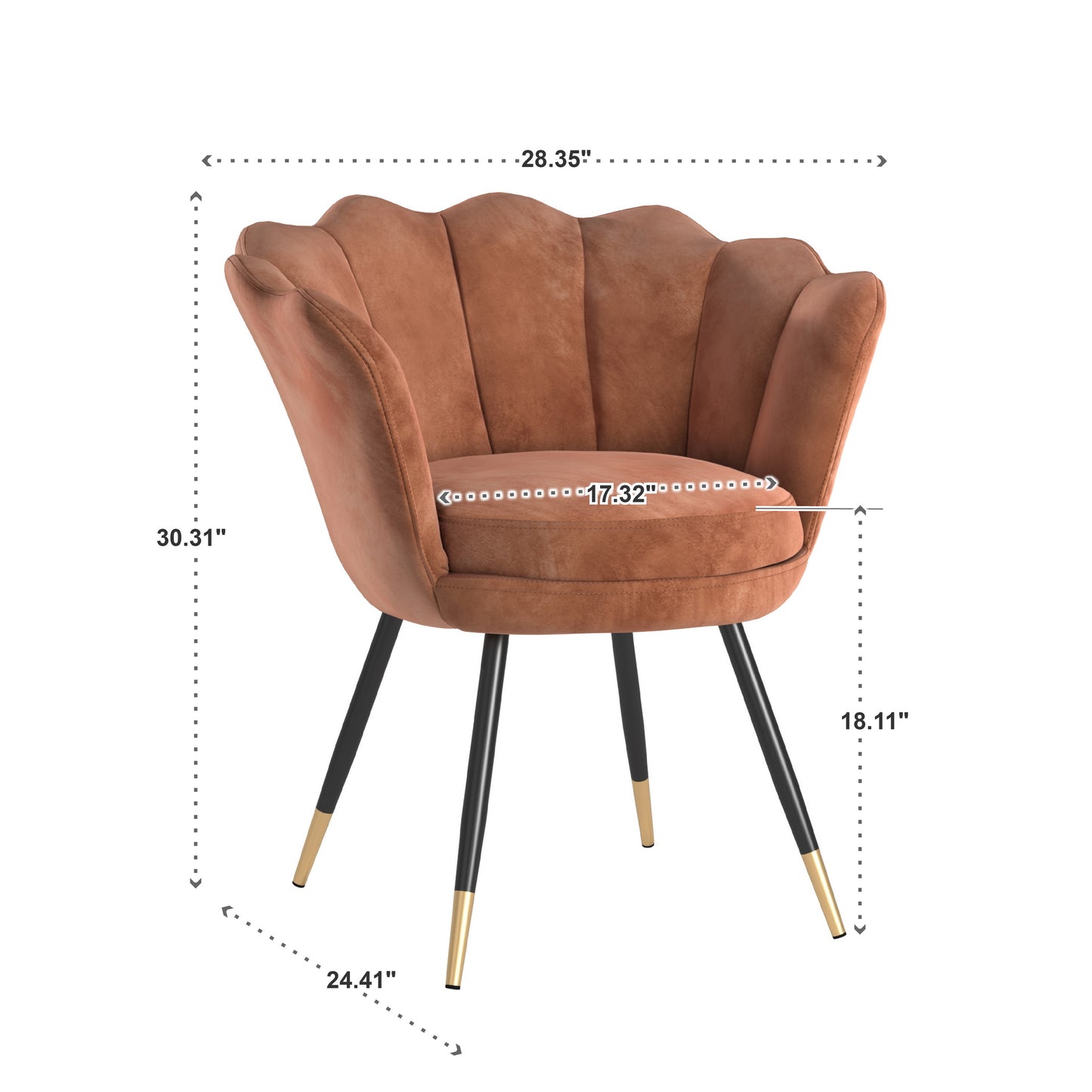 Black and Gold Metal Leg Velvet Seashell Accent Chairs (Set of 2) - Salmon Pink