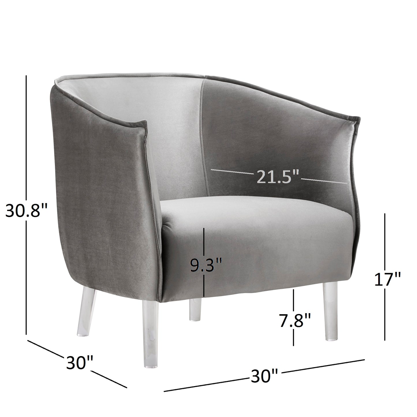 Velvet Barrel Back Acrylic Leg Accent Chair - Silver Velvet