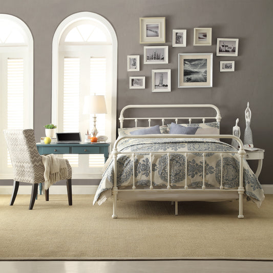 A picture of the basic teen bedroom furniture: a bed, a nightstand, a desk, and a chair.