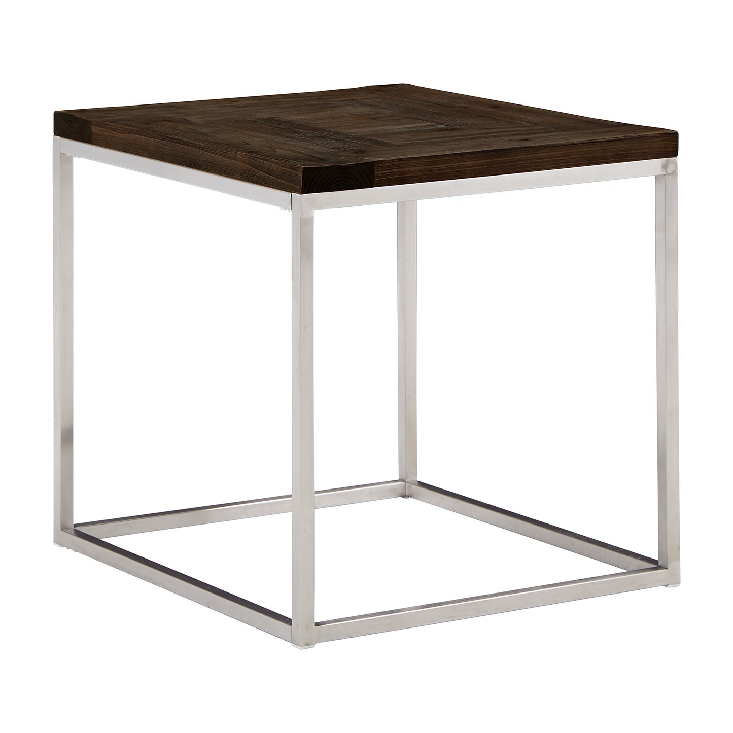 Stainless Steel Rectangular End Table - Brown Finish Top