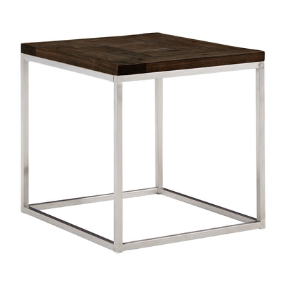 Stainless Steel Rectangular End Table - Brown Finish Top