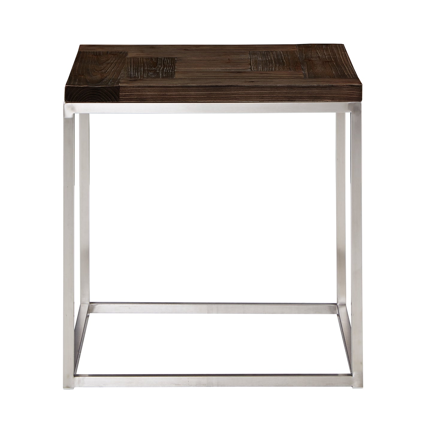 Stainless Steel Rectangular End Table - Brown Finish Top