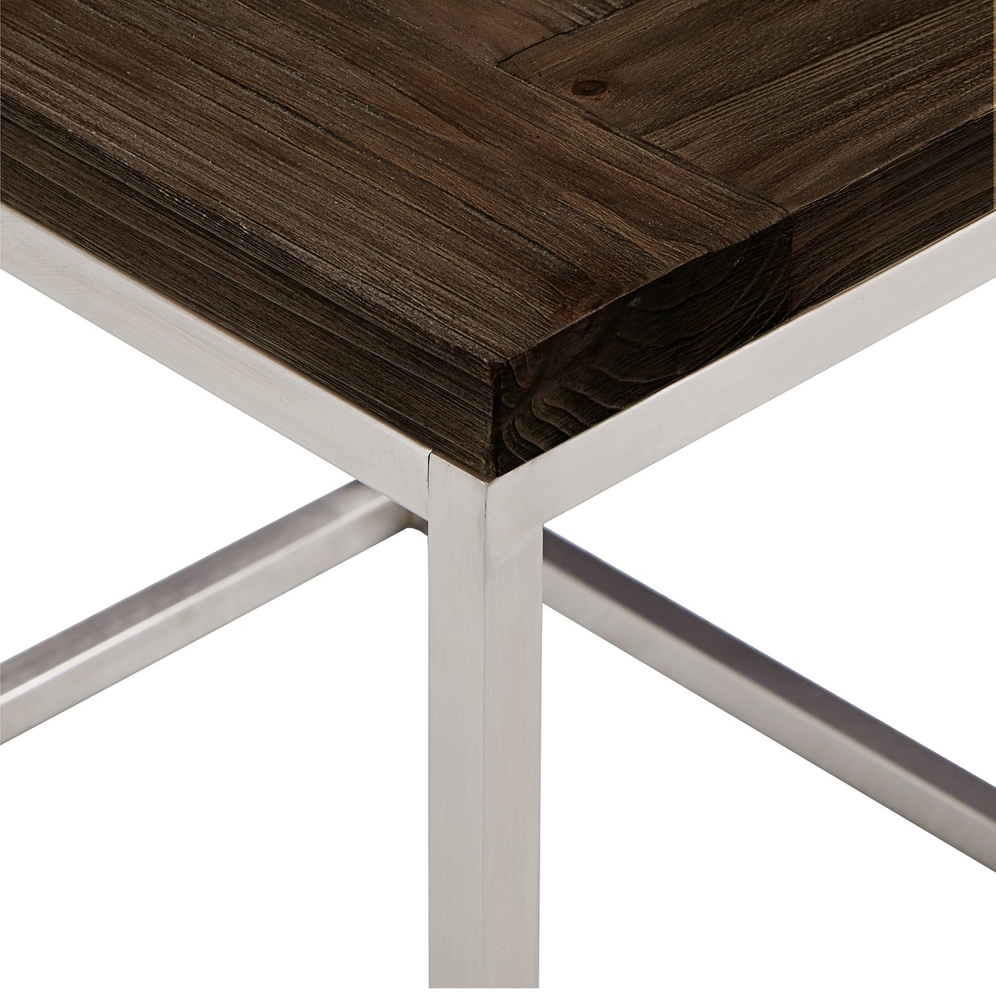 Stainless Steel Rectangular End Table - Brown Finish Top