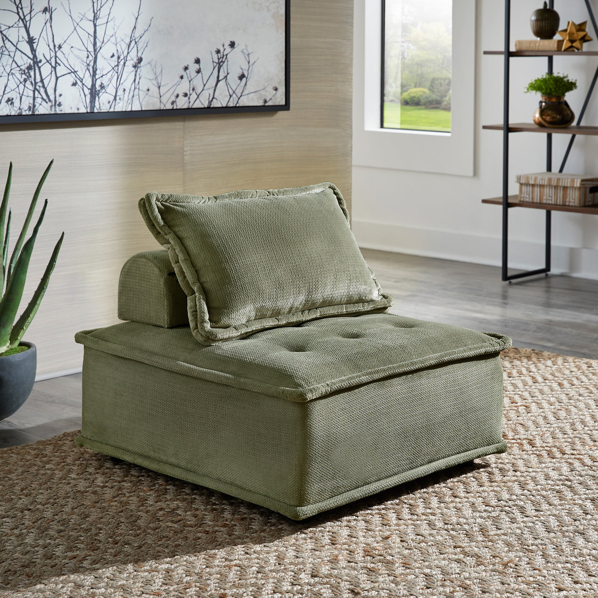 Velvet Tufted Modular Accent Chair with Pillow Back Moss Green