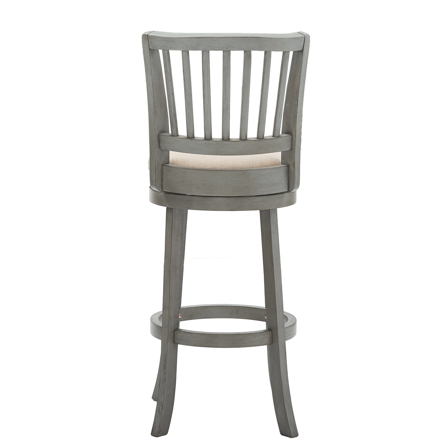 Slat Back Swivel Chair - 29" Bar Height, Antique Grey Finish, Beige Linen