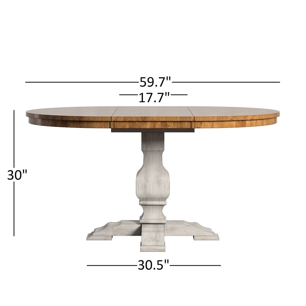 Two-Tone Oval Solid Wood Top Extending Dining Table - Oak Top with Antique Grey Base