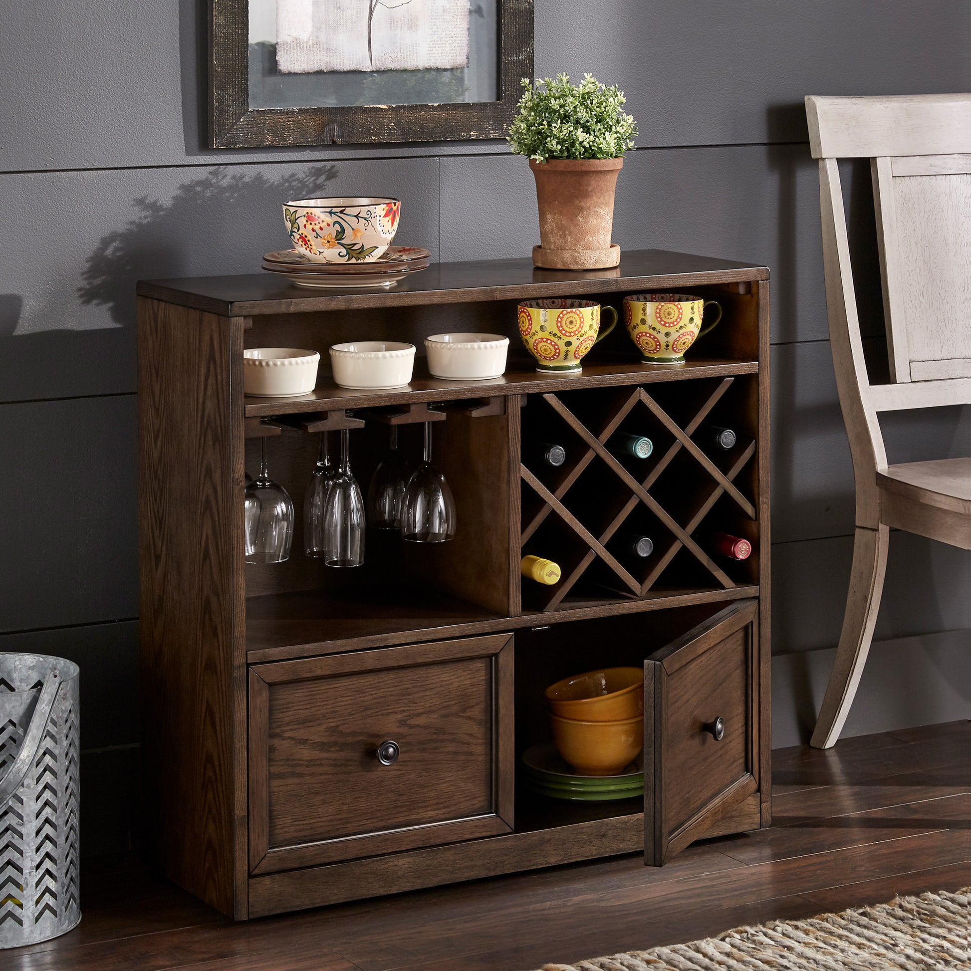 Dark Oak Finish Wood Cabinet With Wine Rack by iNSPIRE Q Classic