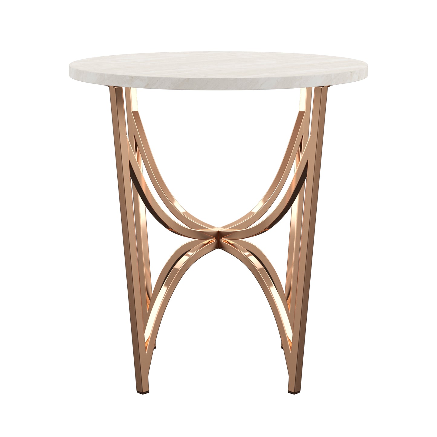 Champagne Gold Finish Table Set with White Faux Marble Top - End Table and Coffee Table