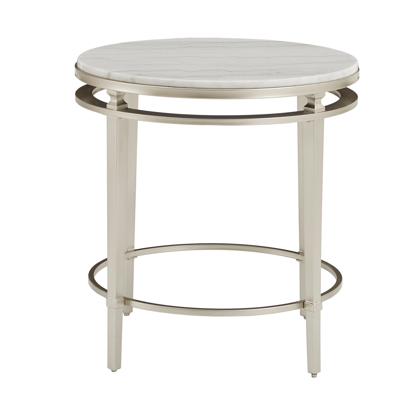 Champagne Silver Finish Marble Top Table - End Table and Coffee Table Set