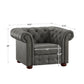 Tufted Scroll Arm Chesterfield Chair - Grey Polished Microfiber