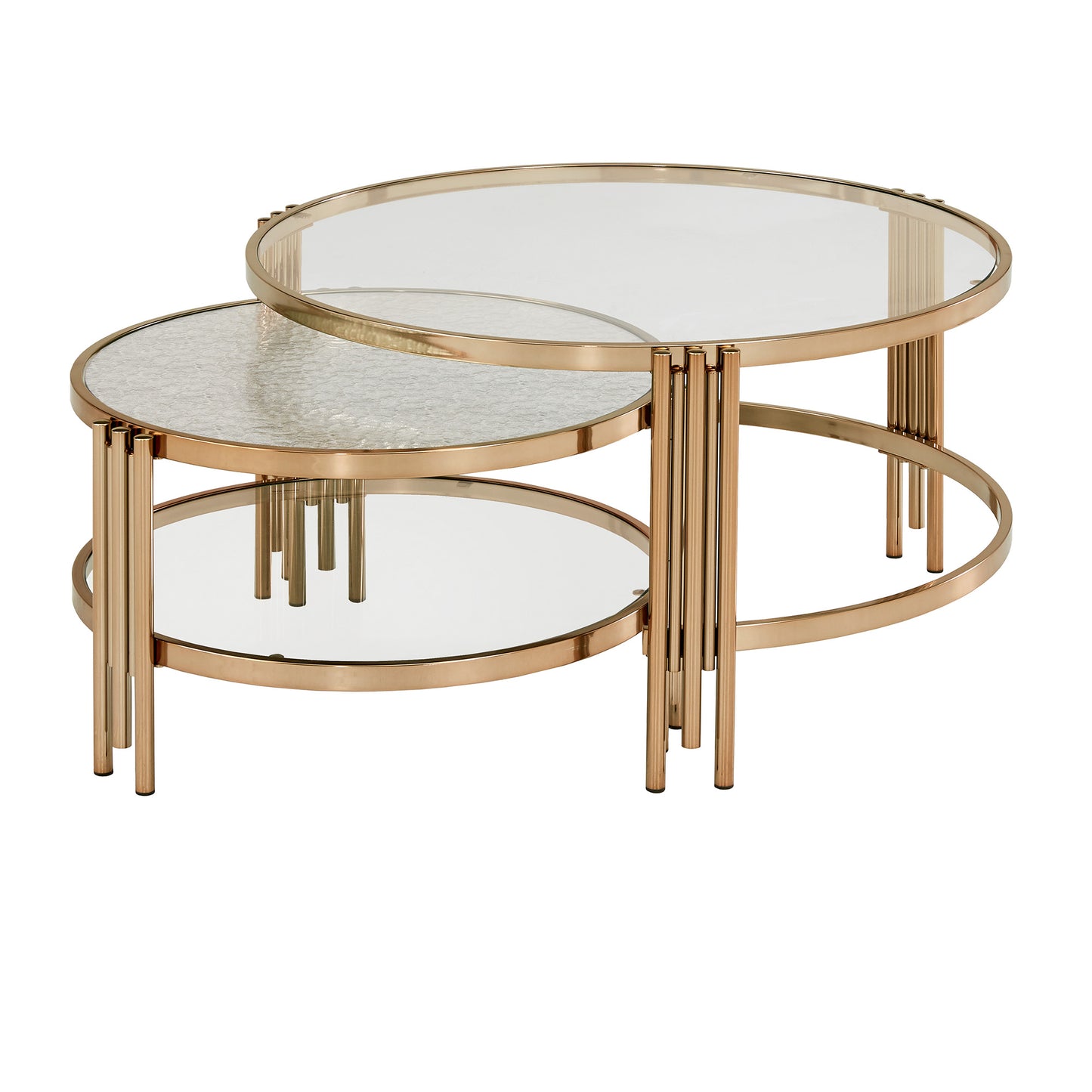 Champagne Gold Finish Textured Glass Table with Shelf - Nesting Coffee Table