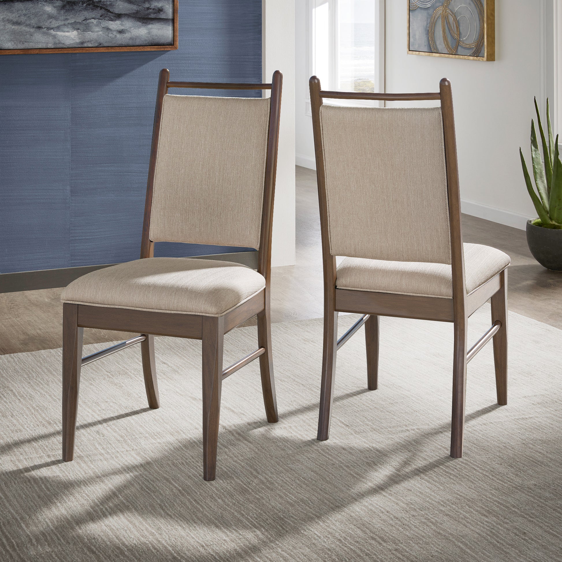 Wood Finish Beige Fabric Dining Chair (Set of 2) Walnut by
