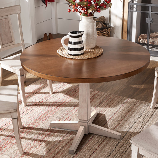 Round Two-Tone Dining Table - Anique White