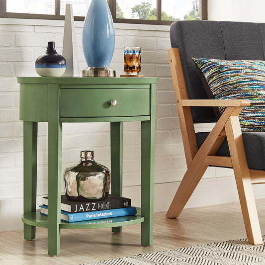 1-Drawer Oval End Table - Meadow Green