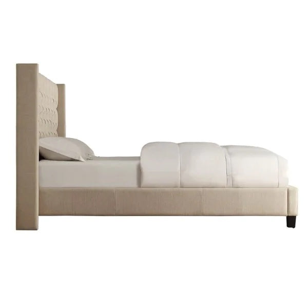 Wingback Button Tufted Bed - Beige Linen, King