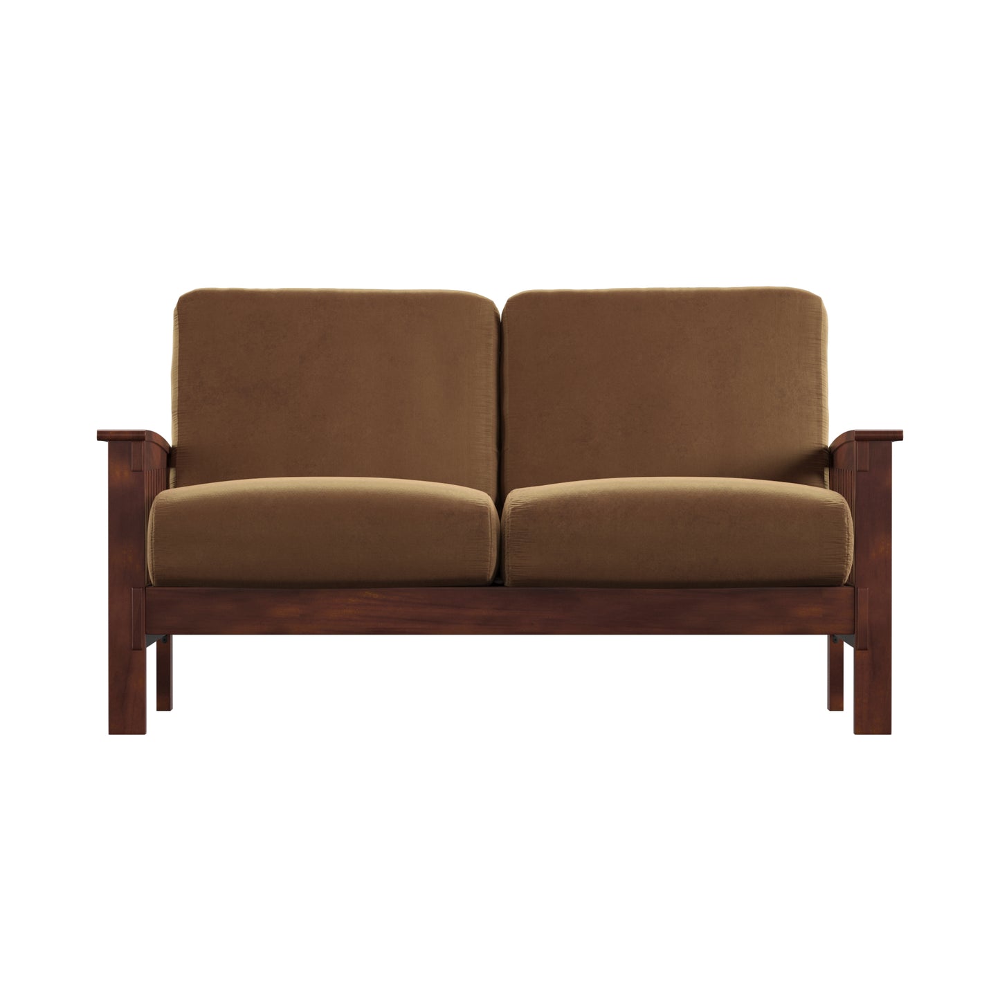 Mission-Style Wood Loveseat - Rust Microfiber, Oak Finish