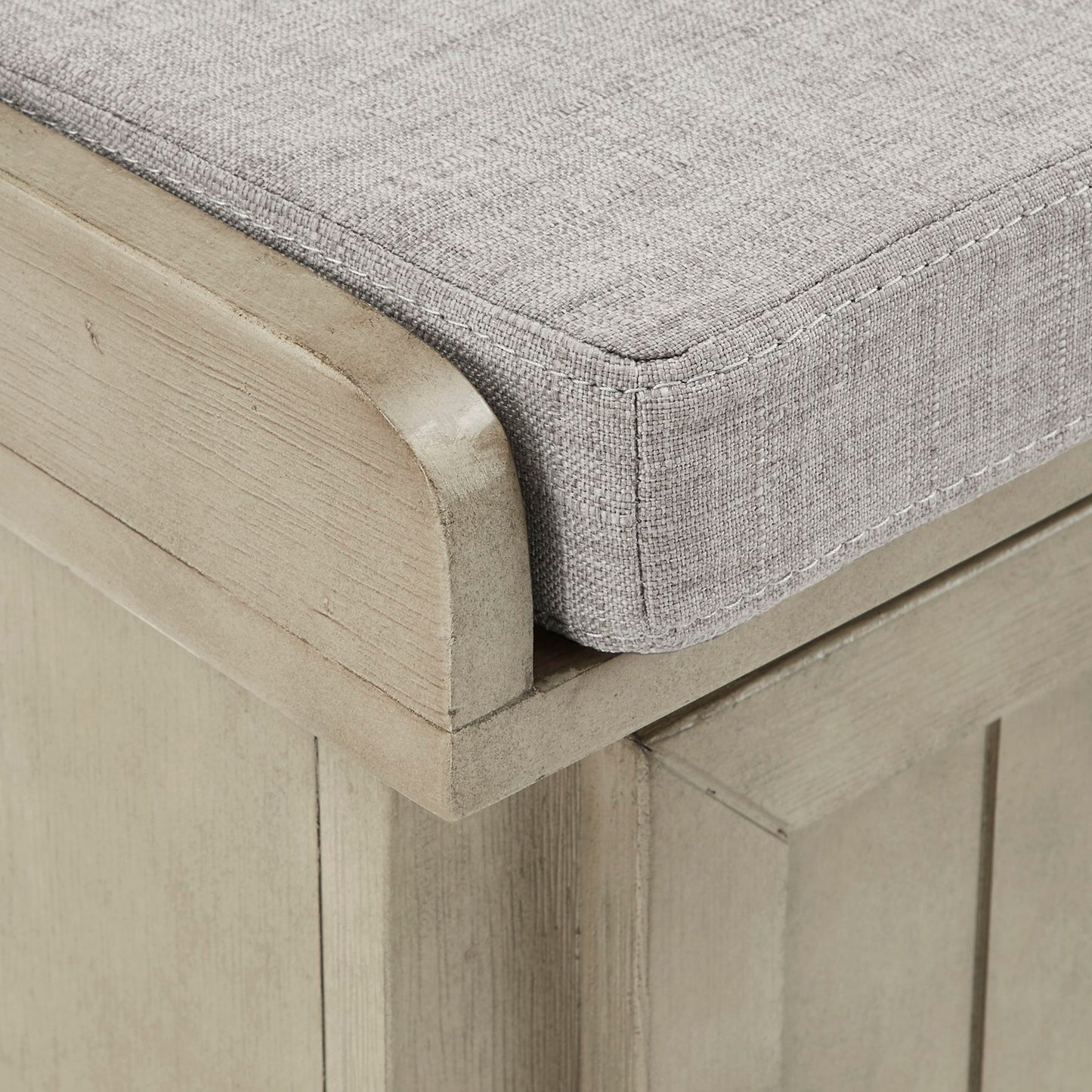 Storage Bench with Linen Seat Cushion - Antique Grey Finish