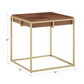 Square End Table with Metal Base - Natural Finish, Gold Base