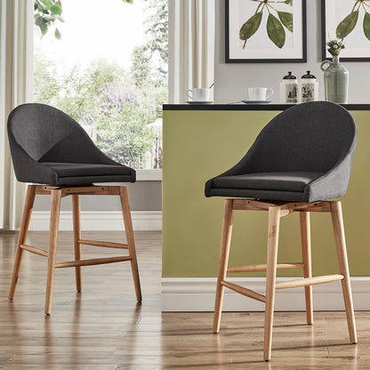 Mid-Century Wood Counter Height Stools (Set of 2) - Dark Grey Linen, Counter Height, With Swivel