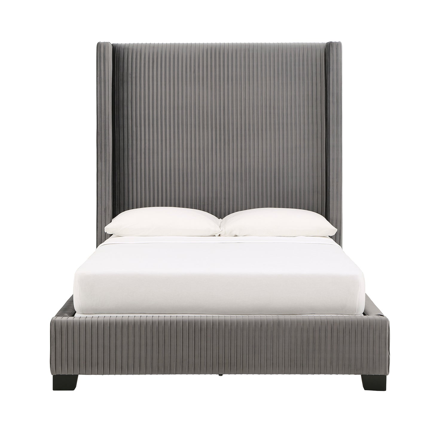 Pleated Velvet Wingback Bed - Grey, Full (Full Size)
