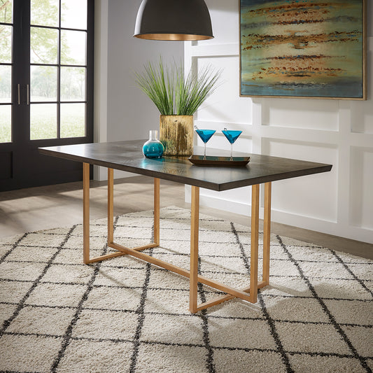 Charcoal Brown and Gold Finish 68-inch Rectangular Dining Table