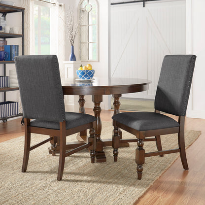 Nailhead Upholstered Dining Chairs (Set of 2) - Burnished Dark Oak Finish, Dark Gray Linan