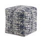 Upholstered Square Pouf Ottoman - Blue & Ivory Abstract Pattern Fabric