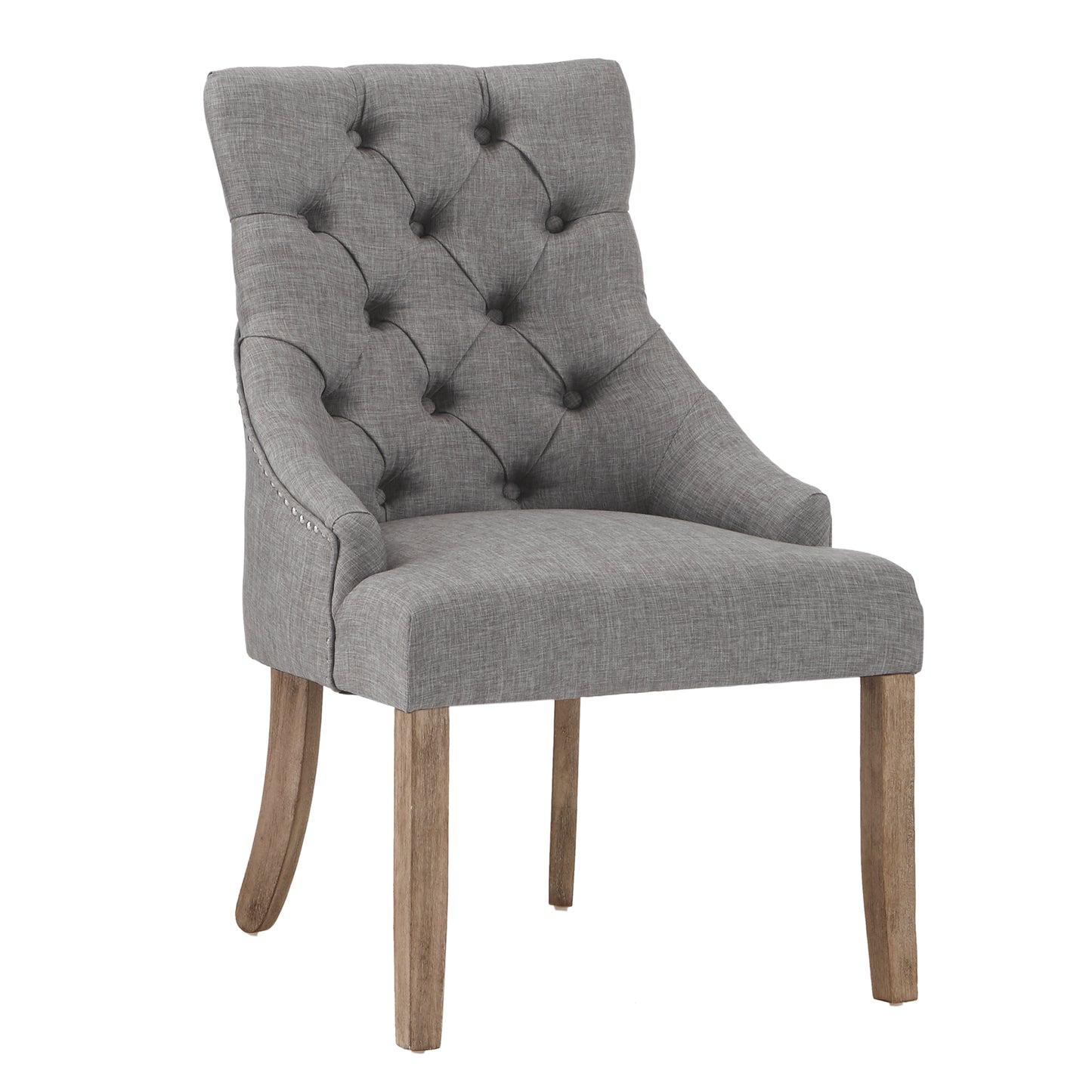 Linen Curved Back Tufted Dining Chairs (Set of 2) - Grey Linen