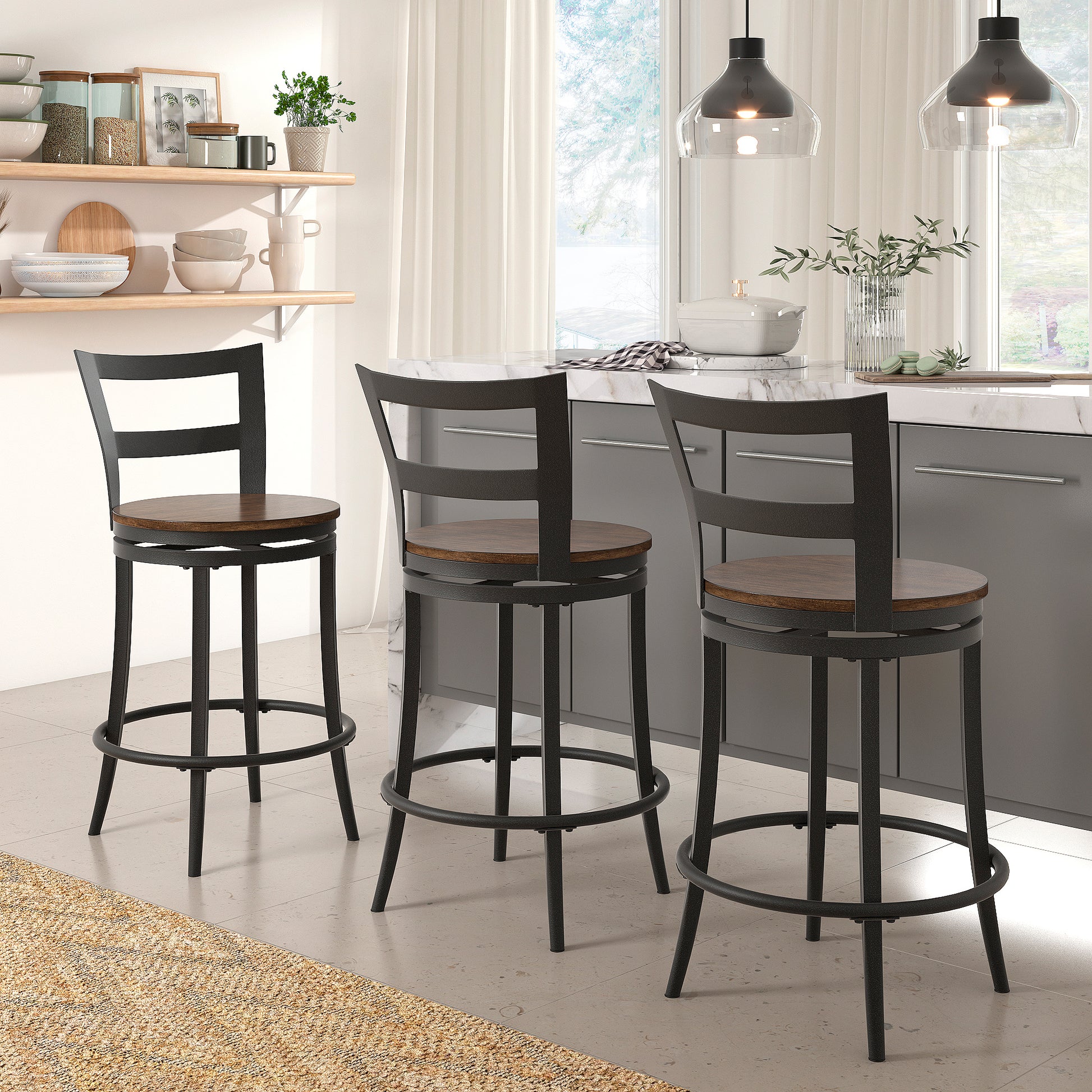 Kitchen Counter Height Chairs 24 Inch Red Brown 24-inch Swivel