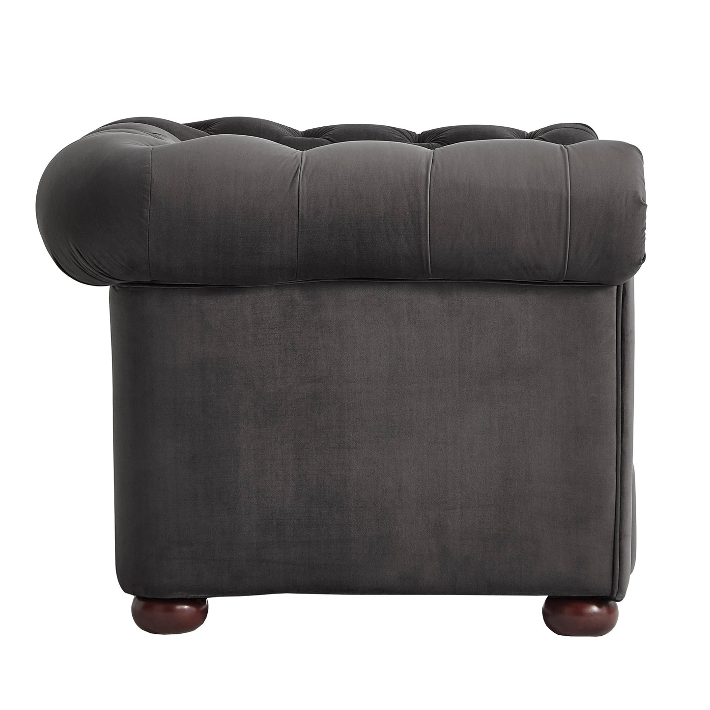 Tufted Scroll Arm Chesterfield Chair - Dark Grey Velvet
