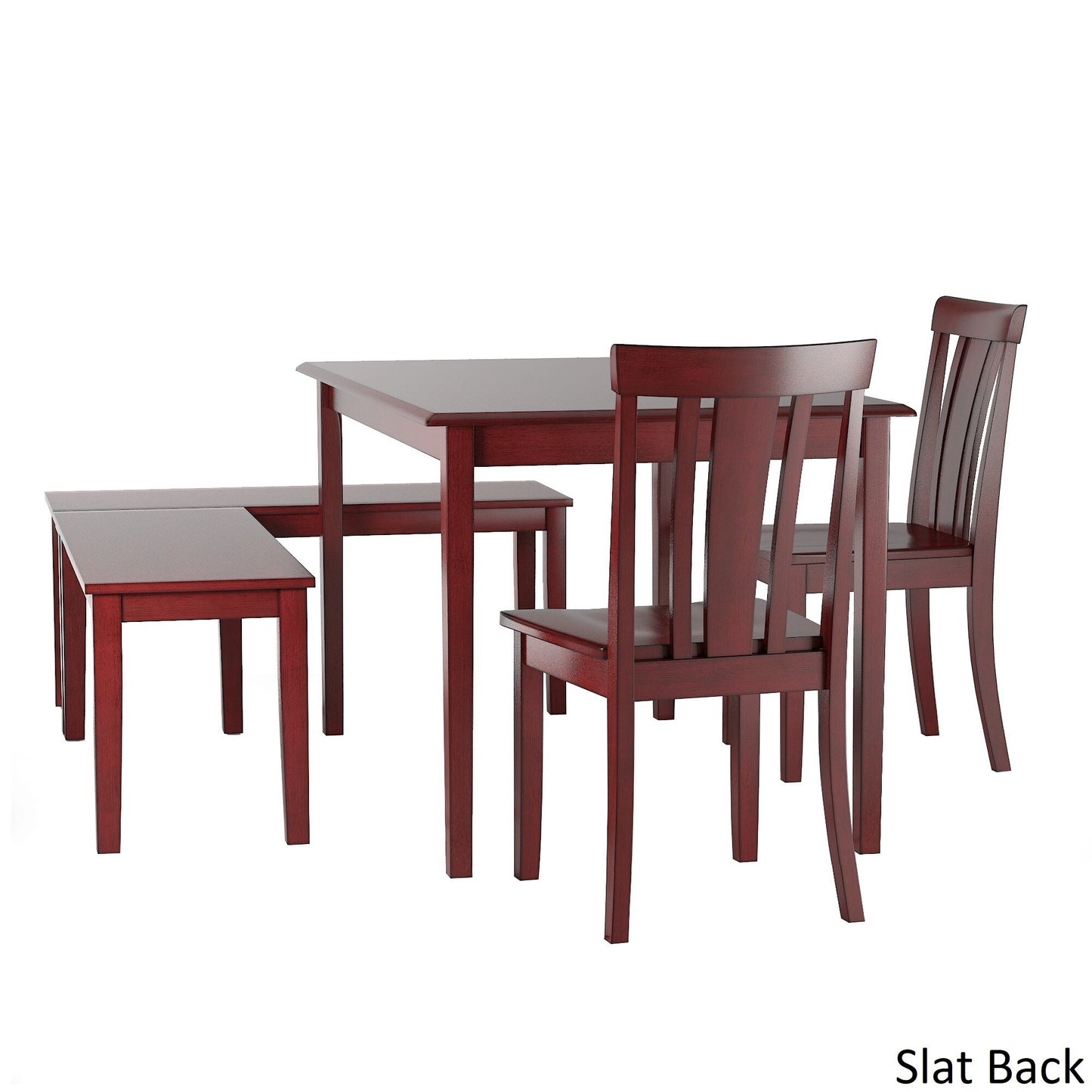 Wood 5-Piece Breakfast Nook Set - Antique Berry Red Finish, Slat Back, Rectangular Table
