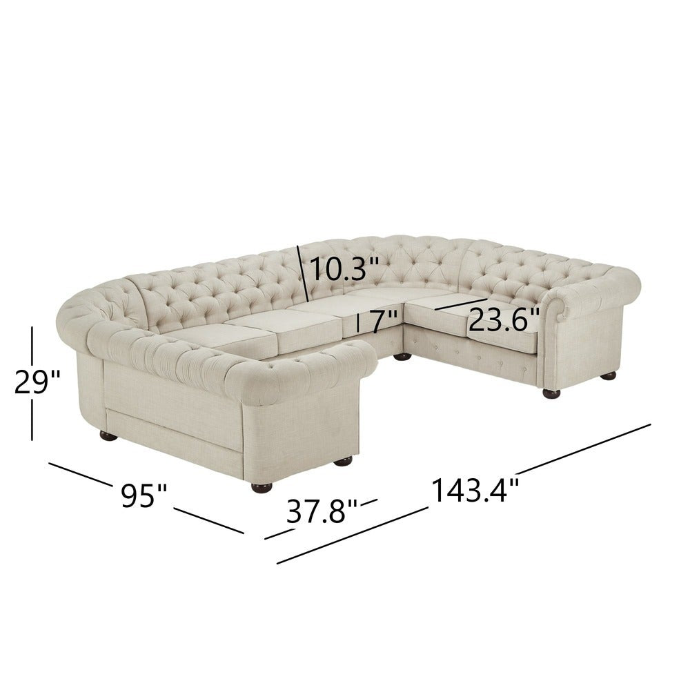 9-Seat U-Shaped Chesterfield Sectional Sofa - Beige Linen