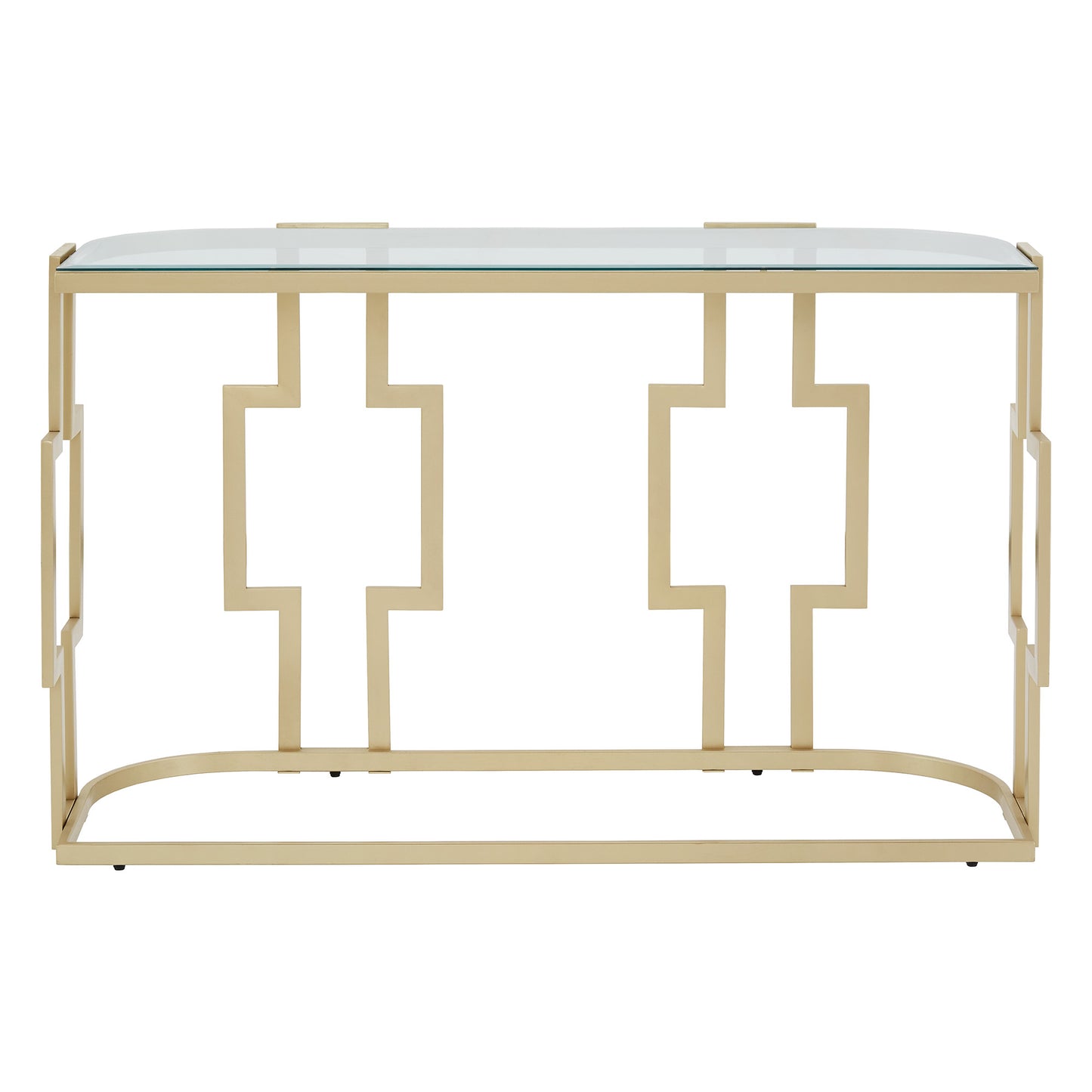 48" Console Table - Matte Gold Finish, Clear Glass Top