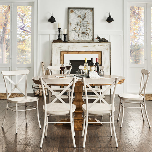 Oak Finish Oval 7-Piece Dining Set - Antique White Finish Chairs