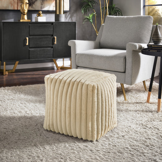 Upholstered Square Pouf Ottoman - Taupe Channel Furry Fabric
