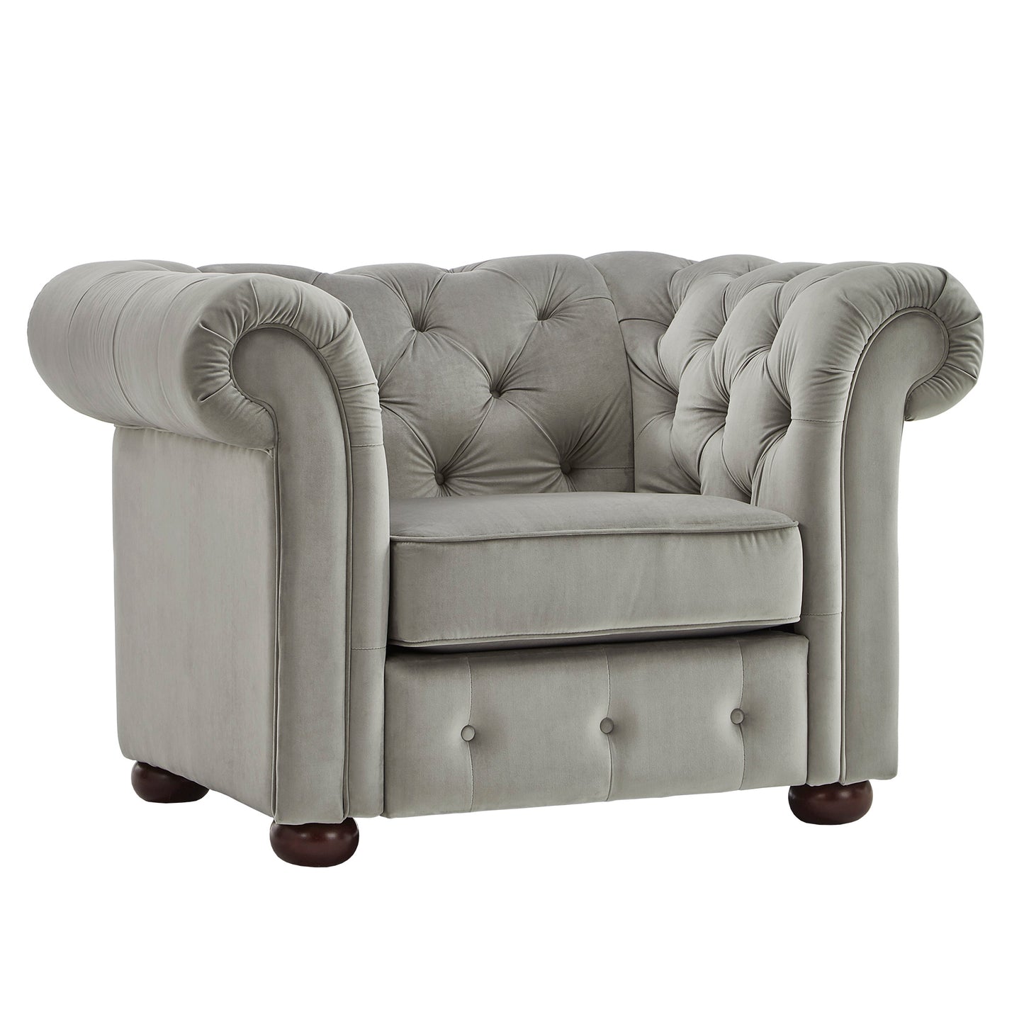 Tufted Scroll Arm Chesterfield Chair - Grey Velvet