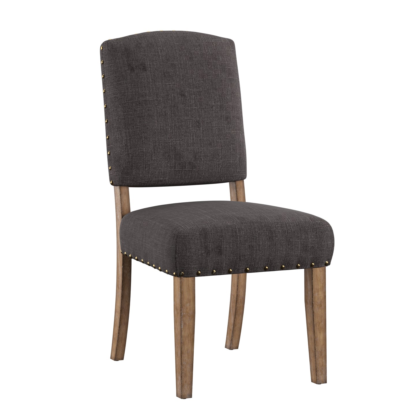 Nailhead Upholstered Dining Chairs (Set of 2) - Natural Finish, Dark Grey Linen