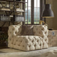 Beige Linen Tufted Chesterfield Modular Sectional - 6-Seat, L-Shaped, Single Arm Sectional