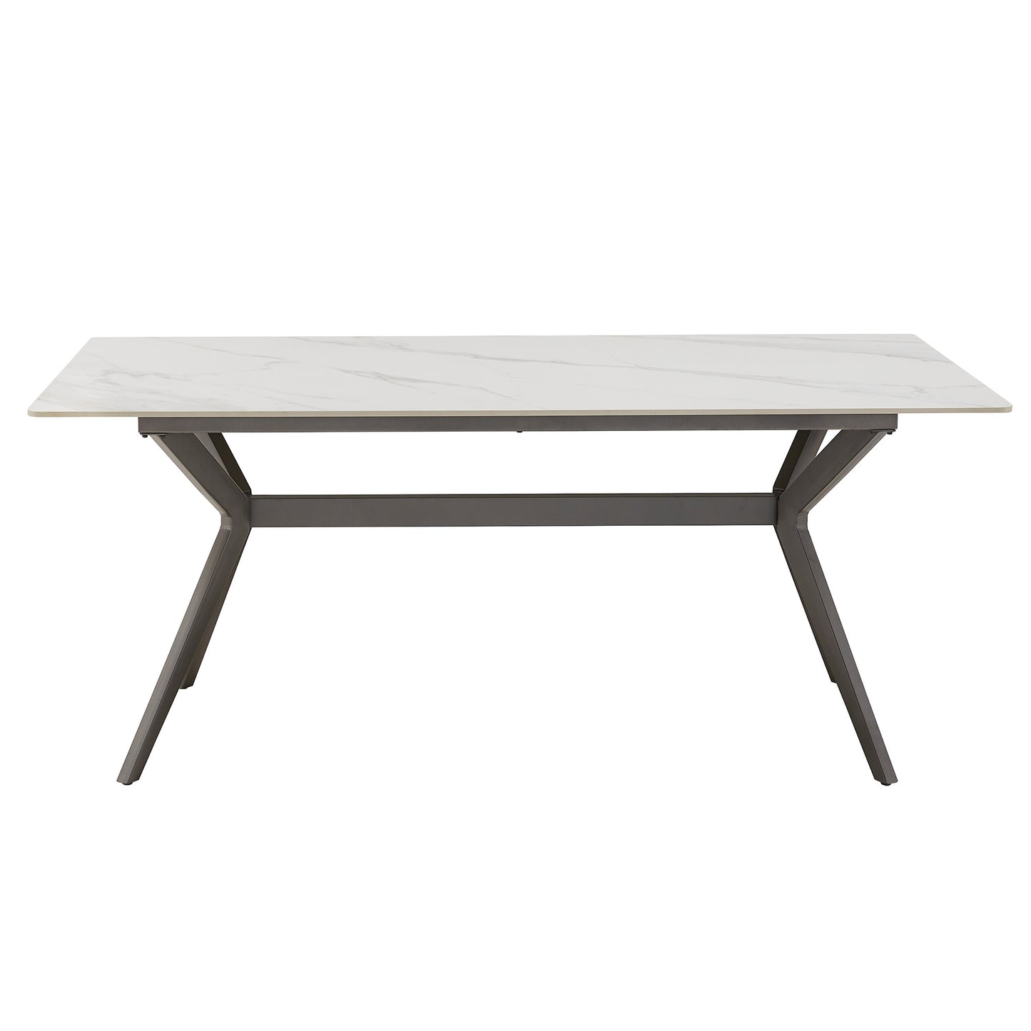 70" Iron Grey Metal Base 4-6 Person Dining Table - White Sintered Stone Top