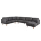 Mid-Century Upholstered Sectional Sofa - Black, 7-Seat, U-Shape Sectional with Right-Facing Chaise