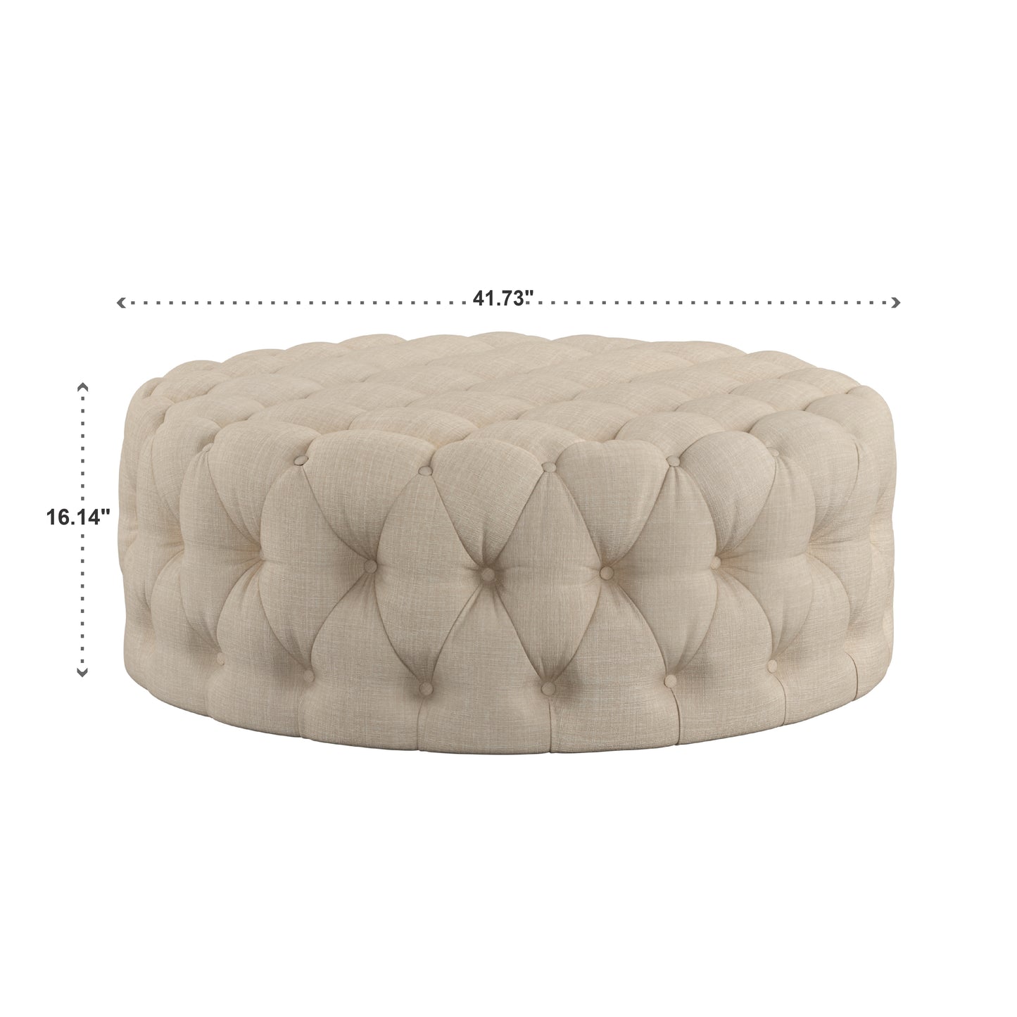 Round Tufted Ottoman with Casters - Beige Velvet