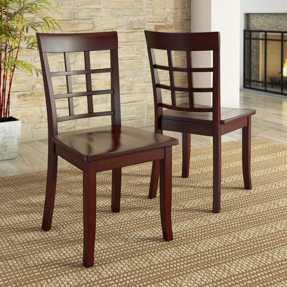 Window Back Wood Dining Chairs (Set of 2) - Antique Berry Finish