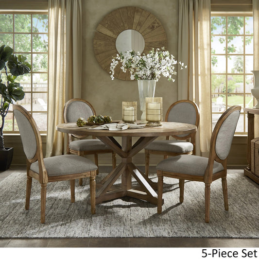Round 5-Piece Dining Set - Grey Linen, Round Chair Backs