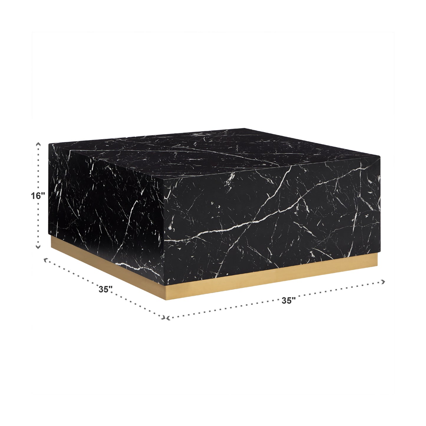 Faux Marble Coffee Table with Casters - Black, Large Square