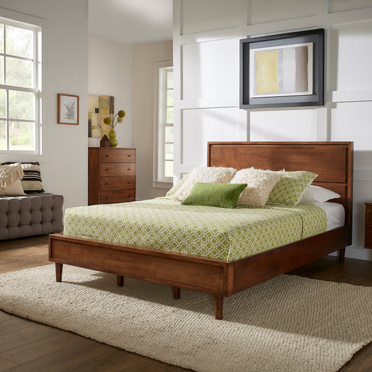 Wood Finish Panel Platform Bed - Queen Size