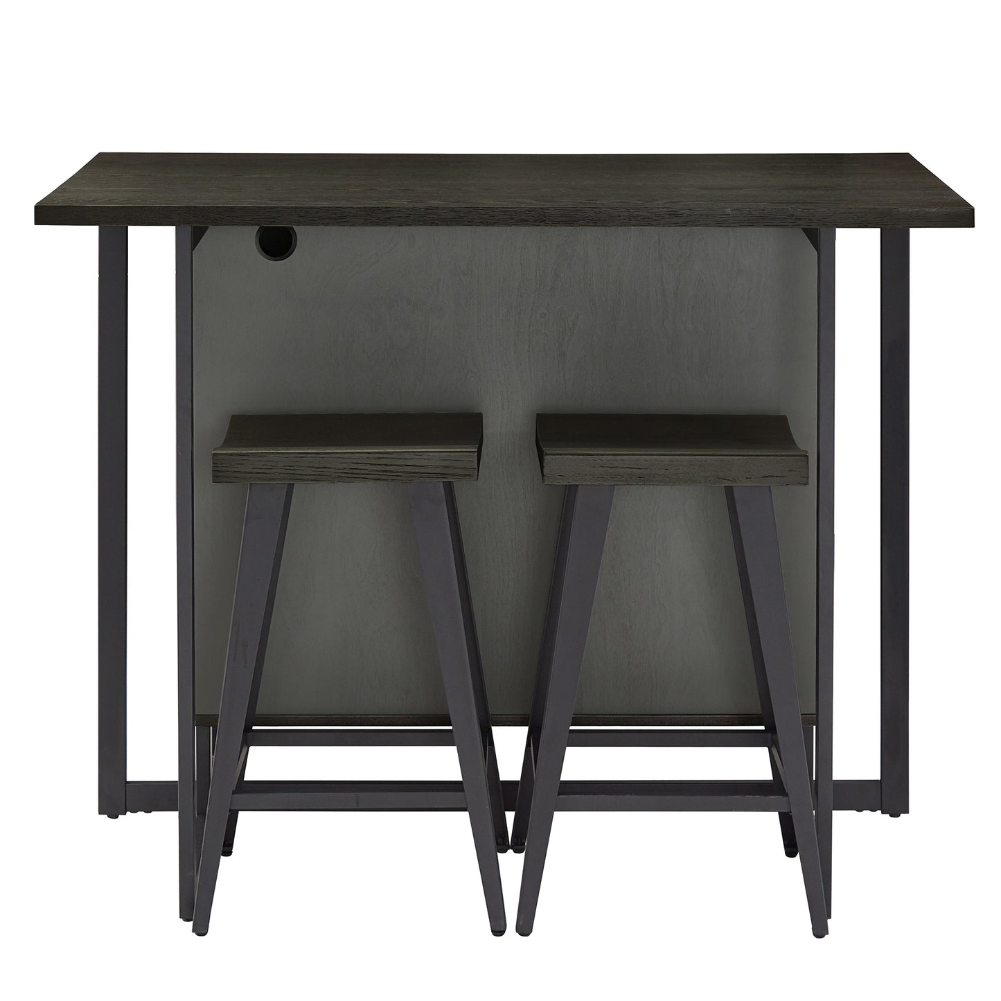 Black Finish 2-door Kitchen Island with Power and USB outlets and 2 Stools