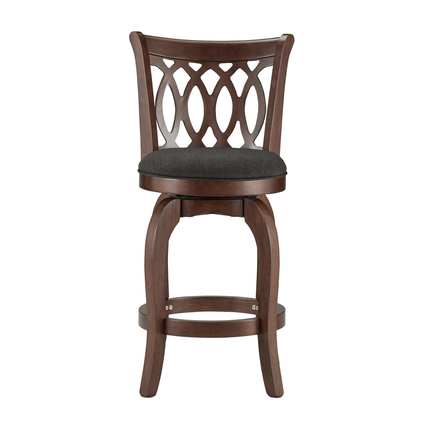 Scroll Back Swivel Stool - 24" Counter Height, Cherry Finish, Dark Gray Linen