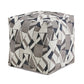 Upholstered Square Pouf Ottoman - Blue & Grey Tone Geometric Pattern Fabric